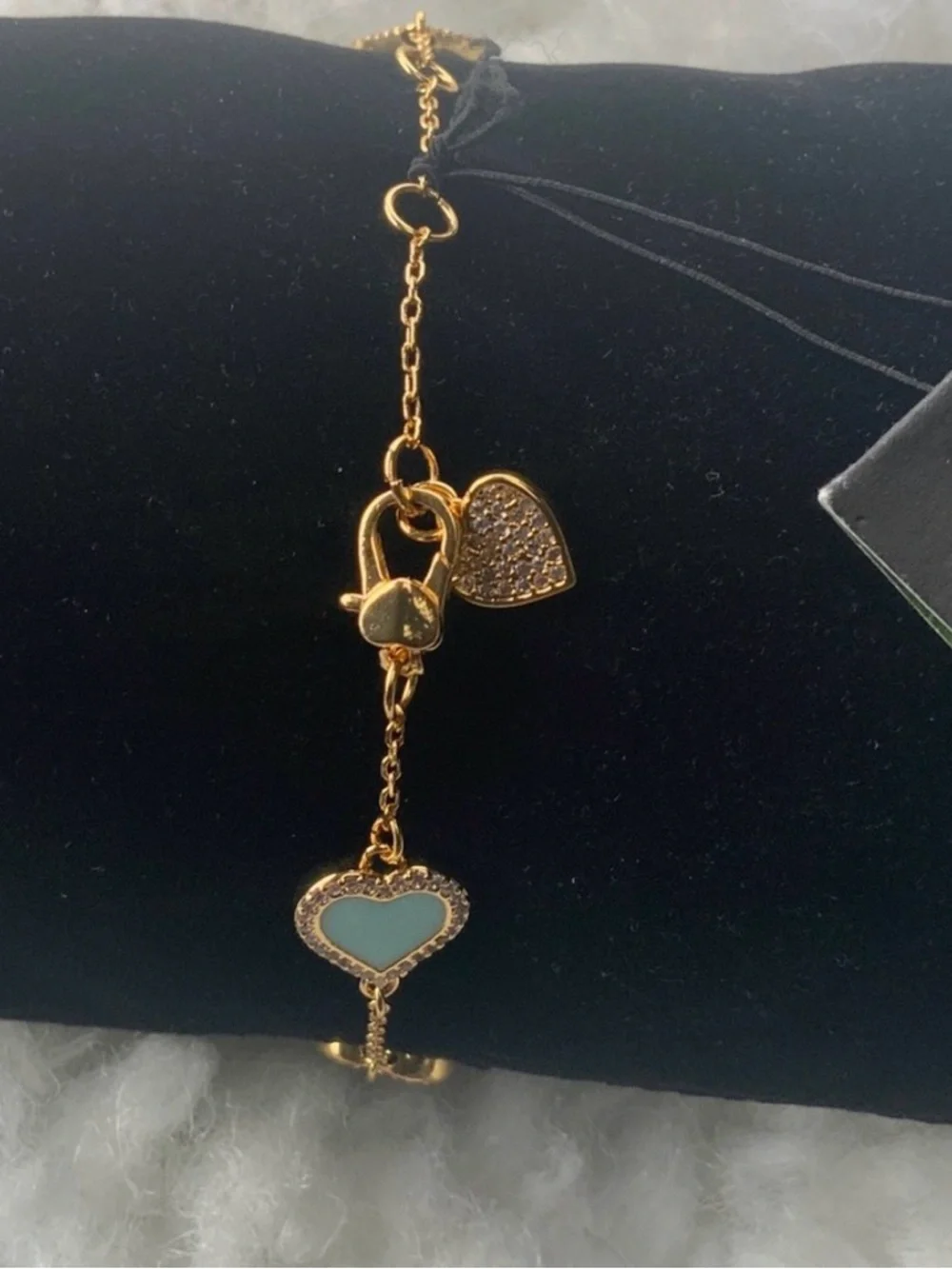 kate spade Gold Heart Bracelet with Mint Enamel hearts! NWT - Picture 5 of 10